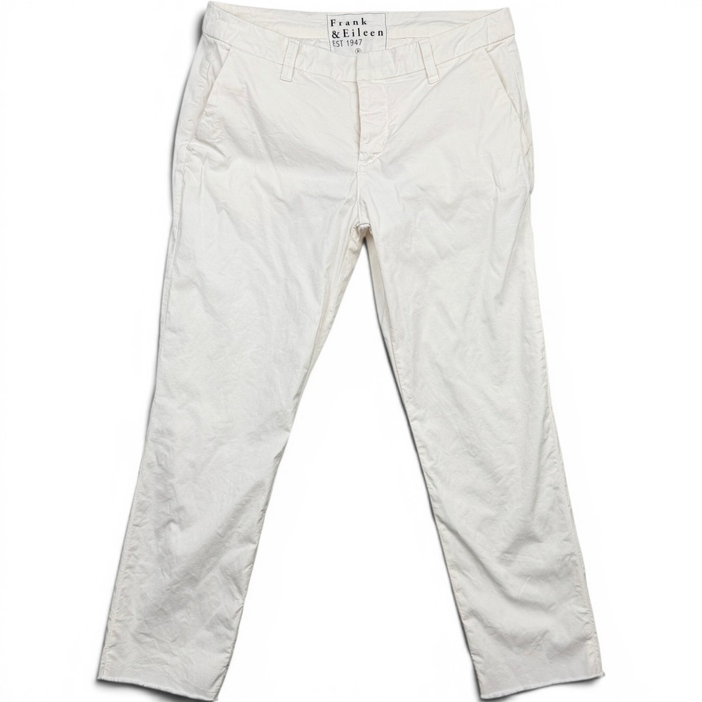 Frank & Eileen Wicklow Chino Pants Women 8 White Raw Hem Stretch Twill Casual